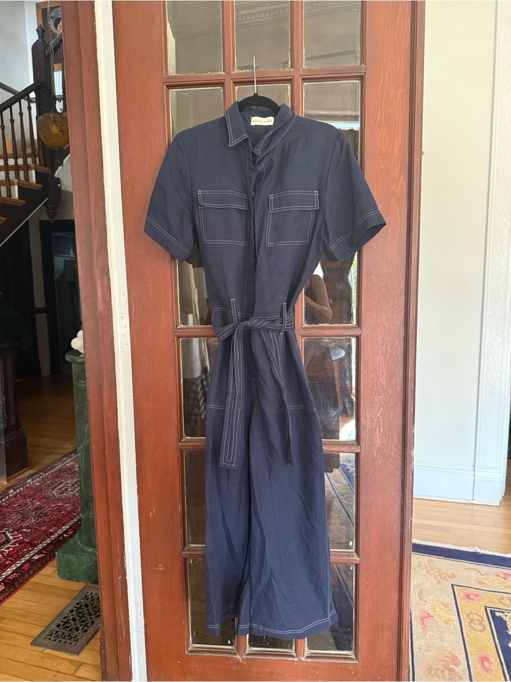 Casa Raki Linen Button Front Jumpsuit in Navy
